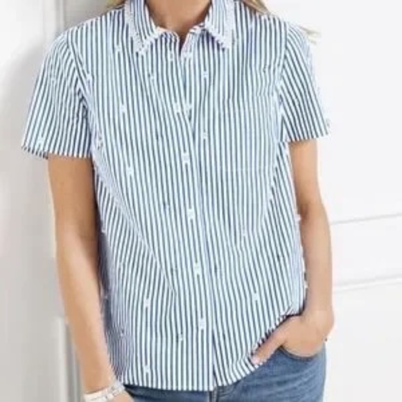 Talbots, Daffodil Stripe shirt Embellished with Pearls and Rhinestones - Picture 1 of 12